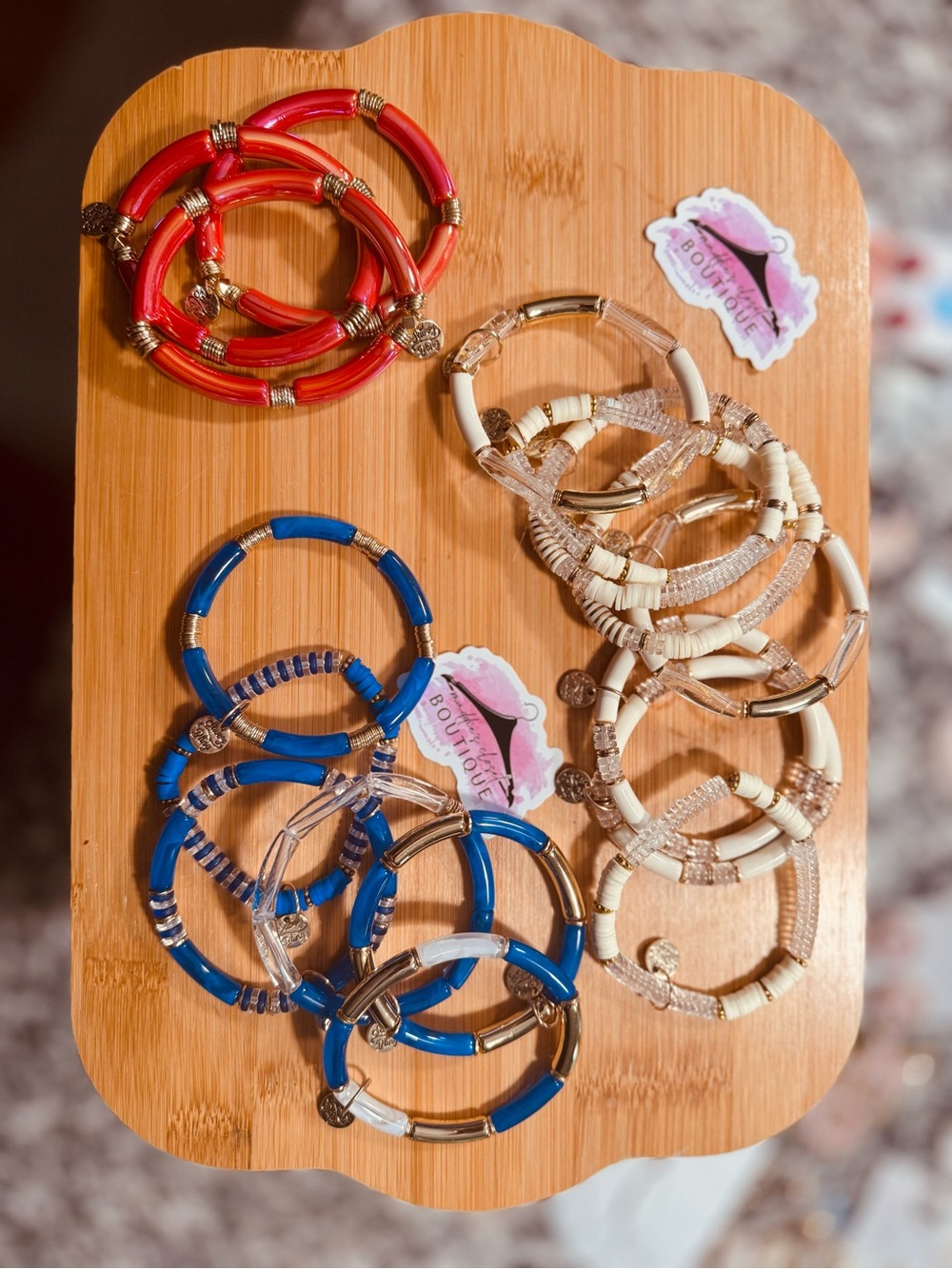 Stackable Hoop Bracelet Sets - Red, Blue, Ivory set of 2 for $6